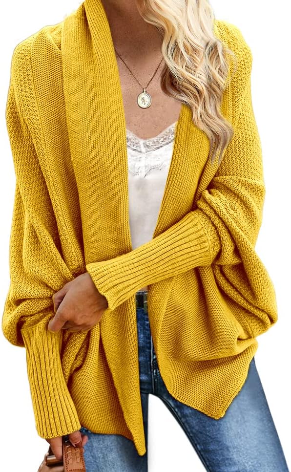Imily Bela Women's Kimono Batwing Cable Knitted Slouchy Oversized Wrap Cardigan Sweater