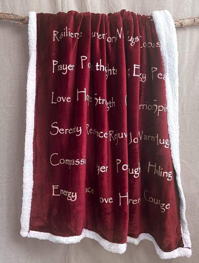 WOLF CREEK BLANKET - Compassion Blanket (Brand)- Strength Courage Super Soft Warm Hugs, Get Well Gift Blanket Plush Healing Thoughts Positive Energy Love & Hope (Burgundy, 50 x 65 Sherpa)