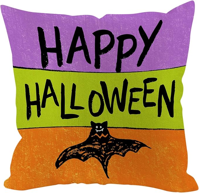 Halloween Pillow Covers 18x18 inch Set of 4, Linen Outdoor Farmhouse Cute Ghost Vintage Skull Trick or Treat Party Supplies Decorations for Sofa Couch