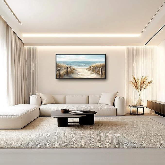 Olivine Beach Large Wall Art, Coastal Seascape Pictures Wall Decor, Nautical Paintings, Sea Canvas Prints, Framed Artwork for Dining Room Bedroom Living Room Office Bathroom Home Decoration 60"x30"