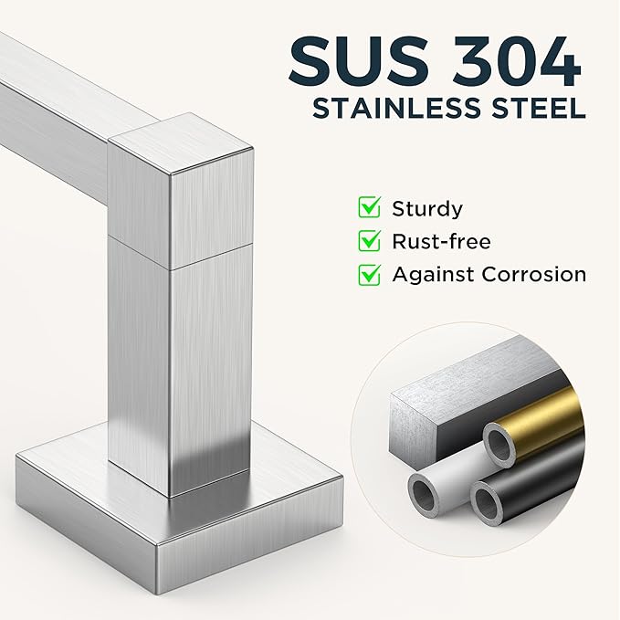 FORIOUS Toilet Paper Holder Set Wall Mount, SUS 304 Stainless Steel Pivoting Toilet Paper Holder and Towel Ring, Hand Towel Holder Set for Bathroom, Square Bathroom Hardware Set, Brushed Nickel