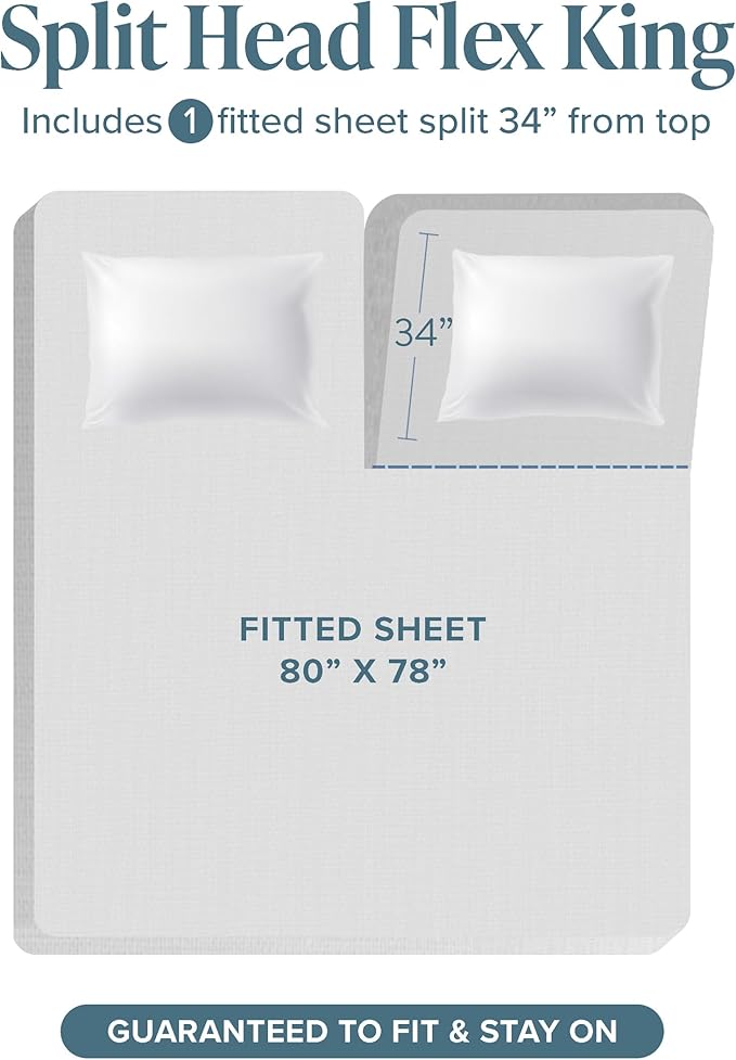 Bare Home Split Head Flex King Sheet Set - 1800 Ultra-Soft Microfiber Bed Sheets - Double Brushed - Deep Pockets - Easy Fit - 4 Piece Set - FlexTop King Bedding (Split Head Flex King, Dusty Blue)