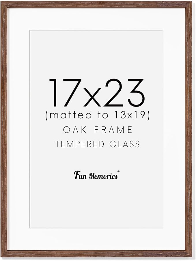17x23 Picture Frame, Solid Oak Wood Poster Frame, Photo Frame for Wall 17x23 Matted to 13x19, Tempered Real Glass, Photo Frame for Vertical or Horizontal Hanging, (Walnut Color, 1 Pack)