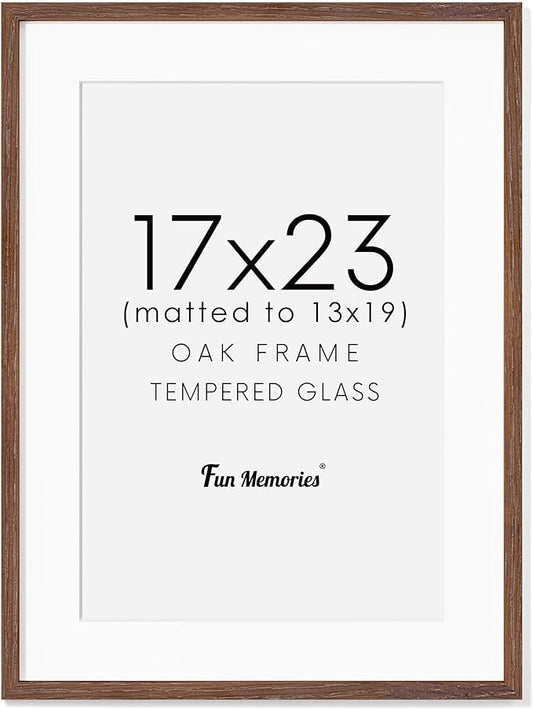 17x23 Picture Frame, Solid Oak Wood Poster Frame, Photo Frame for Wall 17x23 Matted to 13x19, Tempered Real Glass, Photo Frame for Vertical or Horizontal Hanging, (Walnut Color, 1 Pack)