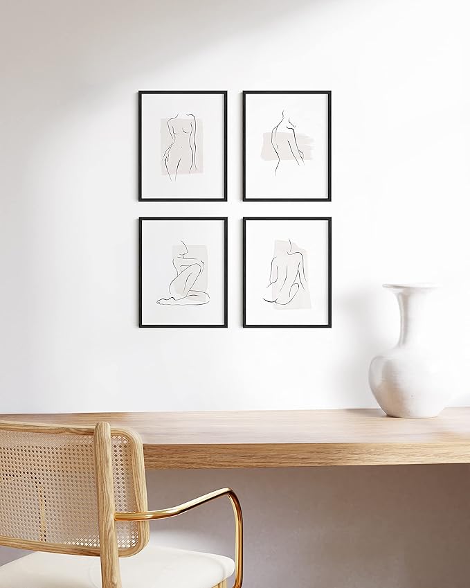 Haus and Hues 11"x14" Black Oak Wood Frames Set of 4 - Frame For Wall Art, Frame For Poster, 11x14 Poster Frame, Art Frames For Wall,11x14 Poster Frame Black Picture Frames 11x14 Wood Frames 11x14, Basic Black Poster Frame