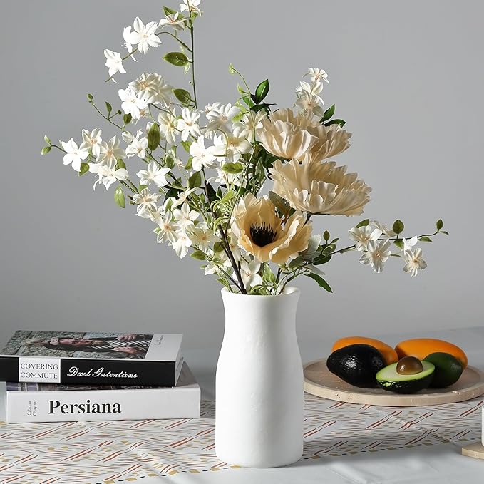 White Marble Vase for Flowers, 8.66" Minimalist Modern Frosted Flower Vase for Home Decor, Decorative Vases for Centerpieces, Living Room, Dining Table, Office, Boho Farmhouse Decor