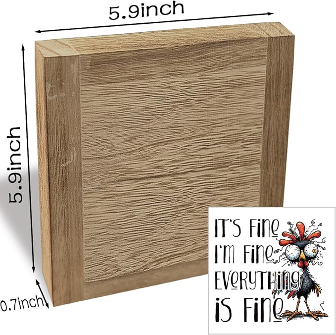Funny Office Decor, Wood Box Sign, Cranky Chicken It's Fine I'm Fine Everything Is Fine, Office Desktop Decor Sign, Funny Home Desktop Decoration, Farmhouse Home Room Decoration