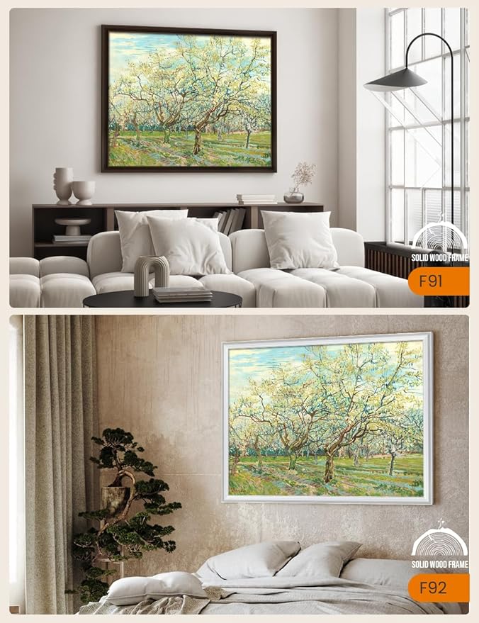 DECORARTS - The White Orchard by Vincent Van Gogh, Large Giclee Canvas Print with Solid Wood Frame, Oversized Wall Art Decor
