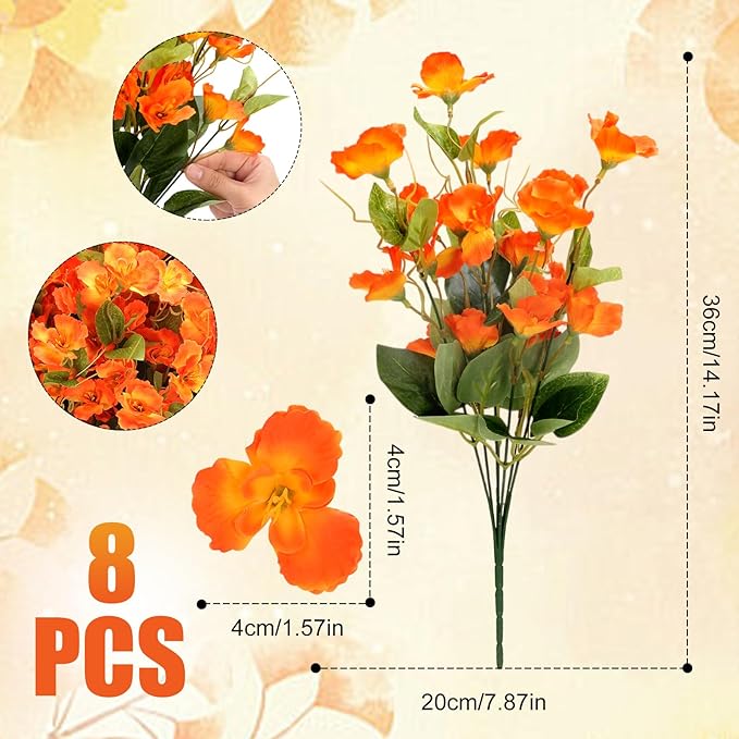 8 Bundles Fall Flowers Artificial for Decoration, Faux Fall Flowers for Outdoor Planters, Autumn Fake Hibiscus Syriacus Silk Flowers Plants Look Real UV Resistant for Outside Home Porch Patio