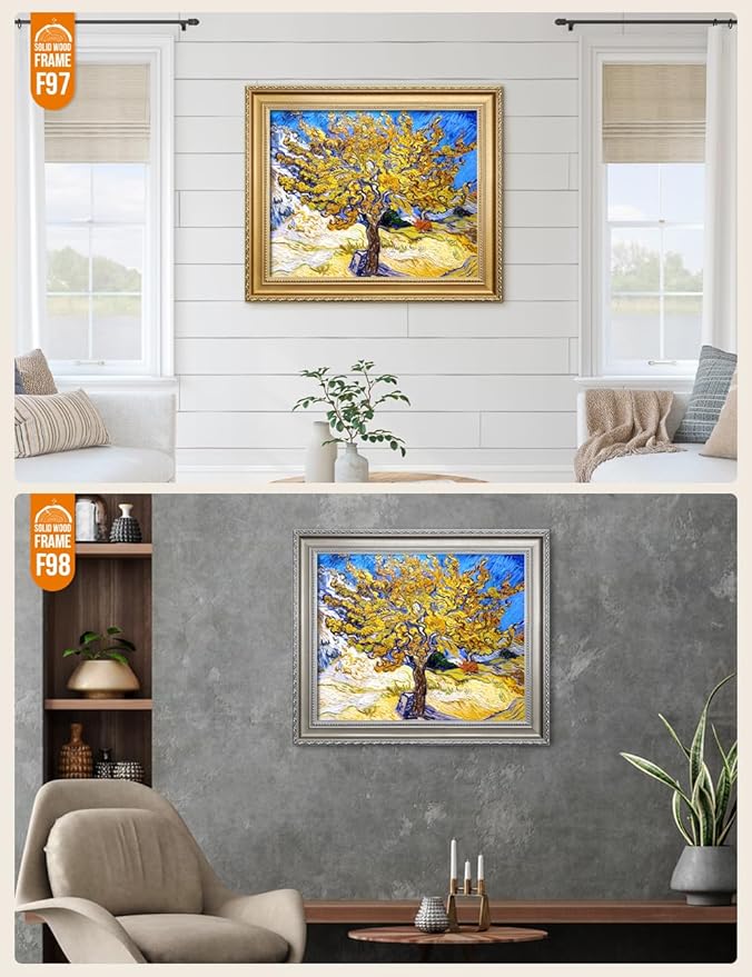 DECORARTS - The Mulberry Tree - Vincent Van Gogh Giclee Prints w/Antique Brown Frame for Wall Decor. Picture Size: 20x16, Total Size w/Frame: 23x19