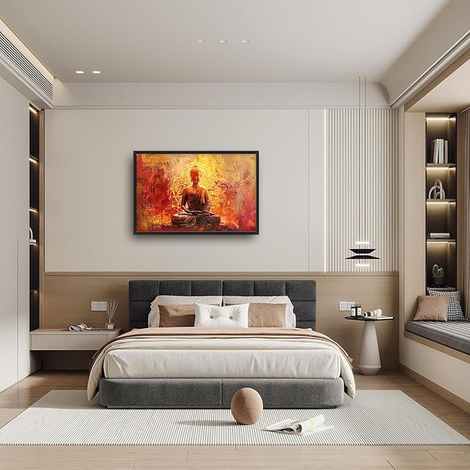 Flintis Large Buddha Wall Art Zen Buddha Statue Pictures Wall Decor Abstract Religion Canvas Painting Print Artwork Decoration Framed for Living Room Bathroom Master Bedroom Office 36L x 24W