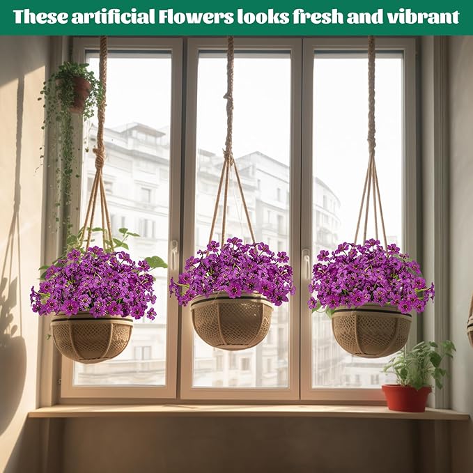 Lnoicy 24 Pcs Artificial Flowers for Outdoor,Plastic Flowers Decoration, UV Resistant Faux Flowers Shrubs, Artificial Plants for Indoor Outside Garden Home Wedding Farmhouse(Fuchsia)