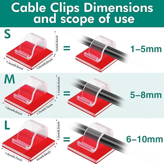 60 Pieces Mini Cable Clips Self Adhesive Light Clips Light Hooks Wire Cable Organizer Cable Wire Management Holder for Home Office Car Desk Outdoor String Lights (Clear, Small)