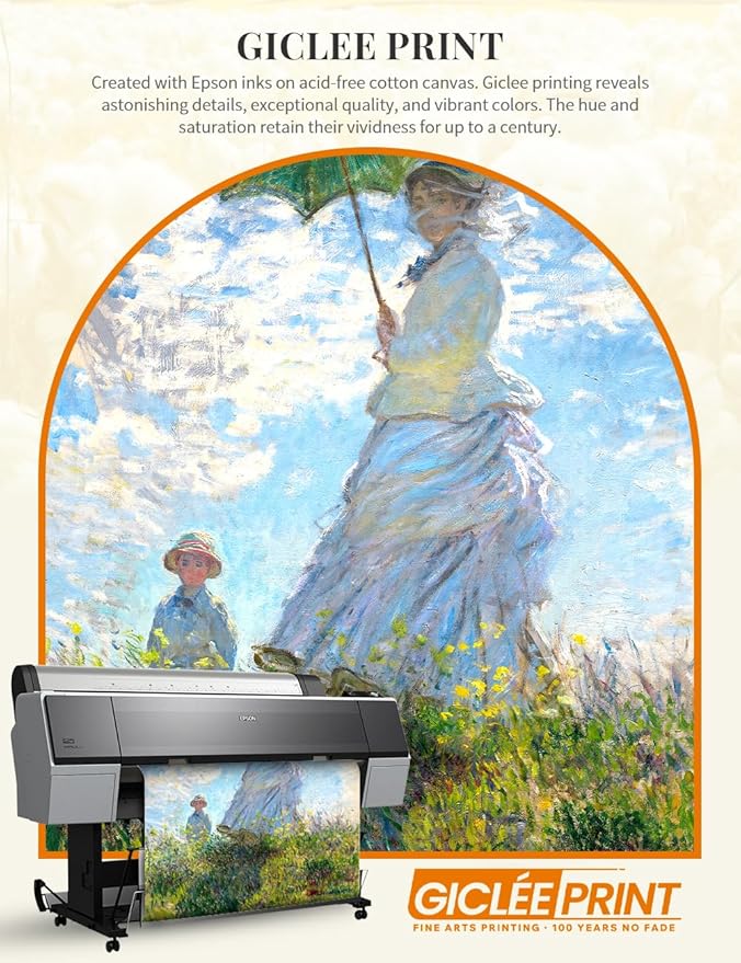 DECORARTS - Claude Monet Woman With A Parasol Giclee Print with Gold Solid Wood Frame, Impressionist Large Framed Wall Art, Ready to Hang, Framed Size 28.75x34.75, Made in USA