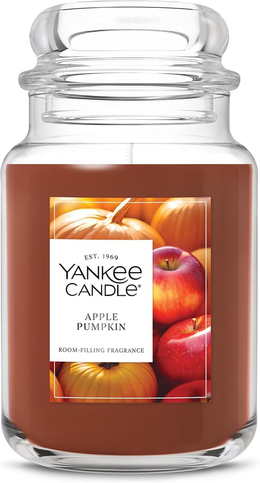Yankee Candle Large Jar Scented Candle with up to 150 Hour Burn Time, Premium Plant Wax Blend for Consistent Burn, 22 oz Jar Candle with Room Filling Fragrance, Apple Pumpkin