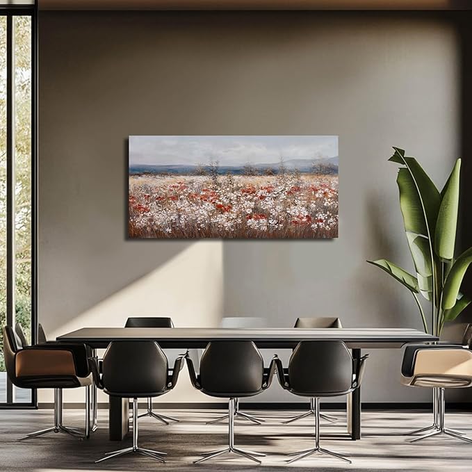 GAIDUOMAI Flowering Shrubs Wall Art Vintage Botanical Painting Red and White Floral Canvas Art for Bedroom Kitchen Office Wall Decor 24"x48" Ocean Decoration