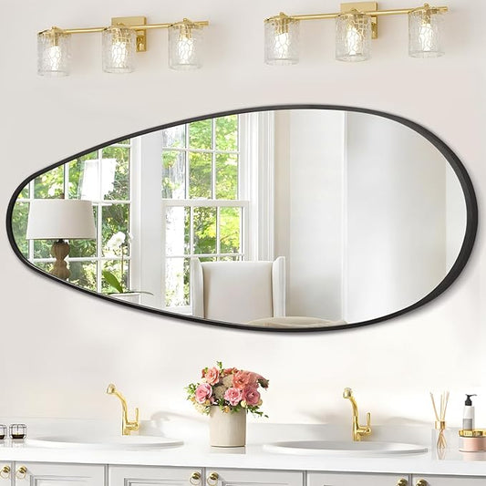 JJUUYOU Irregular Wall Mirror Black Metal Framed Decorative Asymmetrical Bathroom Mirrors Large 39" X 18" for Living Room Bedroom Entryway Hanging Home Decor