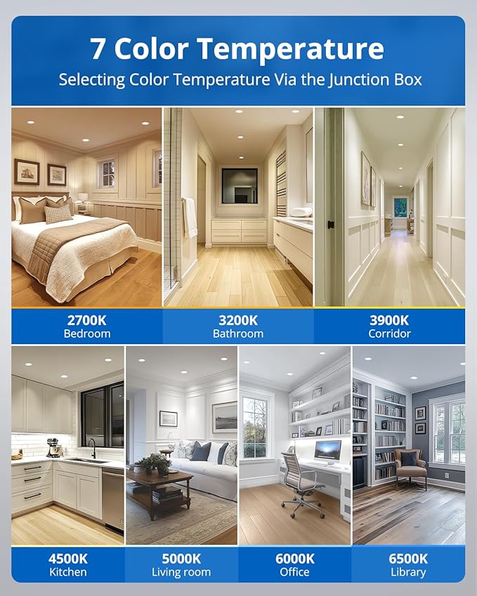 6 Inch LED Recessed Ceiling Light, 12W Dimmable Canless Wafer Downlight, Damp-Rated for Kitchen Living Room Basement Bathroom, Ultra Thin with Junction Box, 1000LM 7CCT 2700K-6500K, 20 Pack