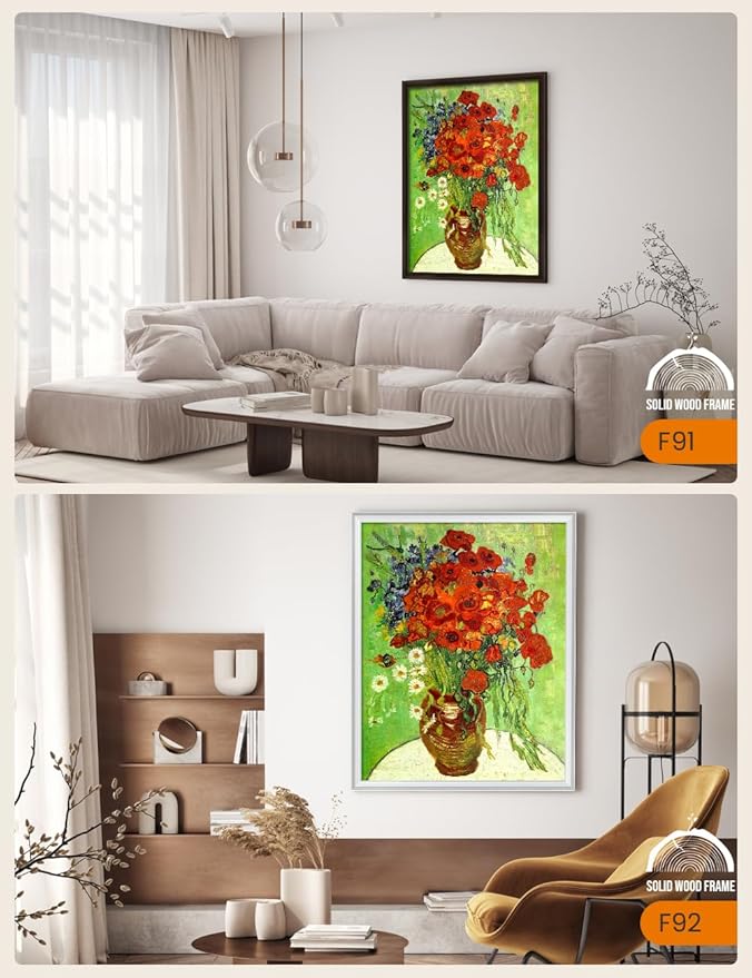 DECORARTS - Red Poppies and Daisies by Vincent Van Gogh, Large Giclee Canvas Print with Solid Wood Frame, Oversized Wall Art Decor