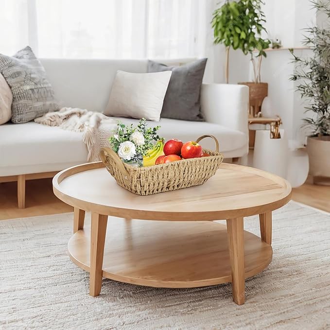 Paper Rope Woven Toilet Paper Basket, Small Wicker Storage Baskets for Organizing with Handles, Bedroom Decor Baskets Toilet Tank Shelf Storage Bins, 1pc Natural