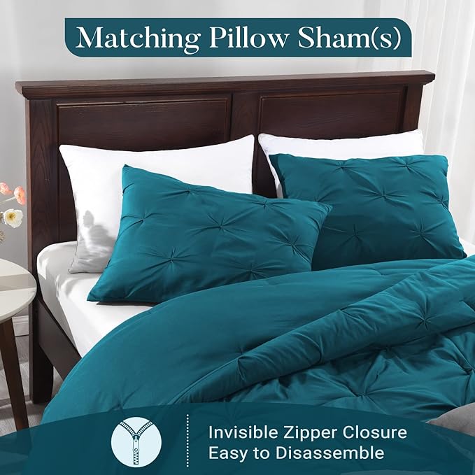 Basic Beyond King Comforter Set - King Comforter Set with Pinch-Pleat & Pintuck Design, 2 Pillow Shams, Teal