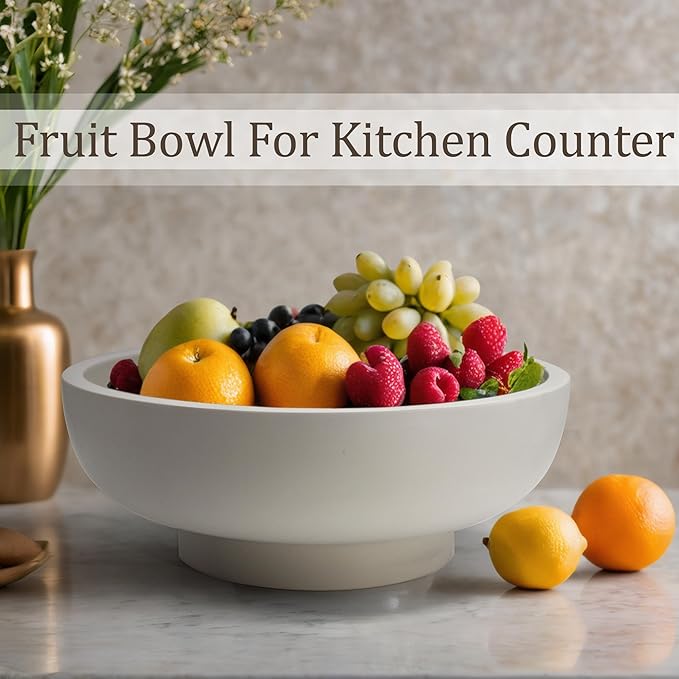 Large Decorative Bowl, Fruit Bowl for Kitchen Counter, Modern Resin Bowl for Home Decor, Key Holder for Entry Table, Grey