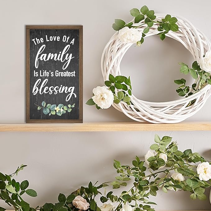 The Love of a Family is Life's Greatest Blessing Wooden Box Sign Desk Decor,Family Saying Wood Block Sign for Home Farmhouse Bedroom Shelf Tabletop Wall Decor