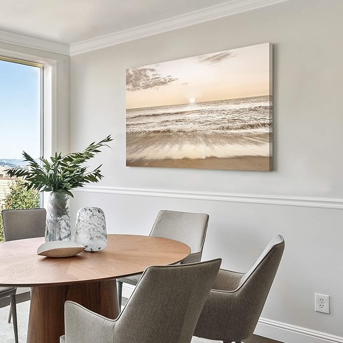 Beach Wall Art Sunset Pictures: Tropical Ocean Waves Canvas Painting Sea Scenery Large Coastal Artwork Contemporary Nature Seascape Photography Prints for Modern Bathroom Bedroom Living Room