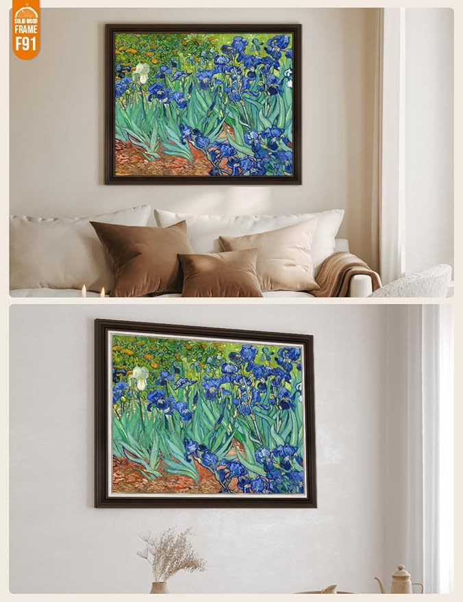 DECORARTS - Irises in the Garden, Vincent Van Gogh Art Reproduction. Acid Free Cotton Canvas Giclee Print w/Bronze Frame&Mat for Wall Decor.