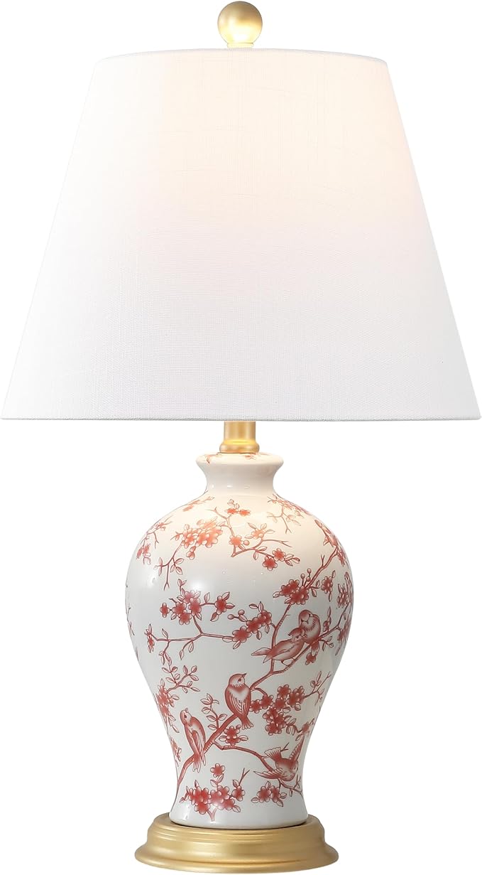 JONATHAN Y JYL3009C Grace 24" French Country Cottage Ceramic/Iron Floral Urn LED Table Lamp, White/Red for Bedroom, Living Room, Office, College