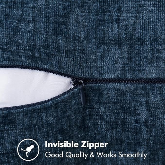 MIULEE Pack of 2 Couch Throw Pillow Covers 18x18 Inch Coastal Navy Blue Farmhouse Decorative Pillow Covers with Stitched Edge Soft Chenille Solid Dyed Spring Pillow Covers for Sofa Bed Living Room