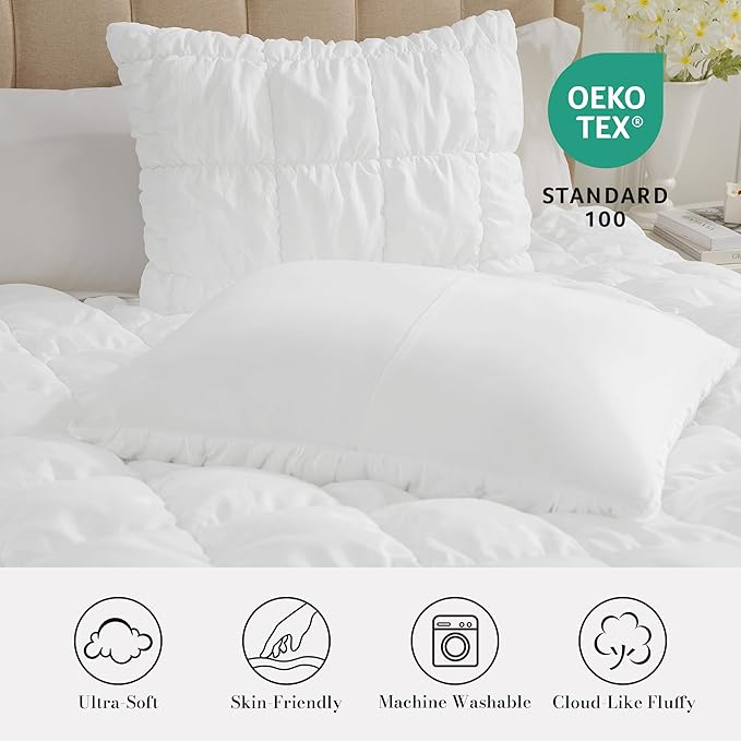 Amelie Home White Bubble Comforter Set Twin, 2 Pieces Ultra Soft Cozy Bedding Set for All Seasons, Farmhouse Luxury Gift for Women Home Decor, 68 x 90 inches