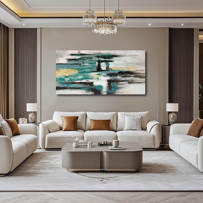 NBAODAN Large Abstract Wall Art Canvas Art Prints Black and White Home Wall Decor Green Neutral Artwork for Living Room Dining Room office 29x58 Inch