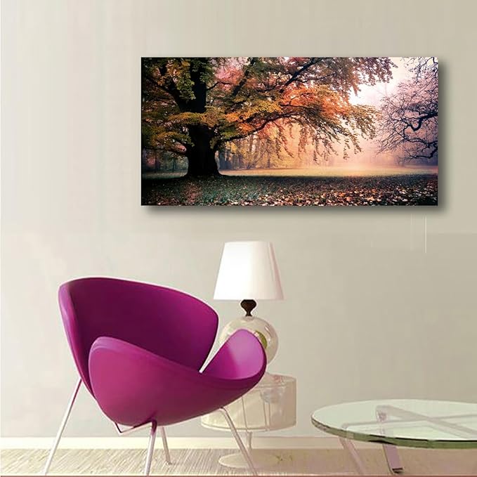 Tree of Life Wall Art Canvas Prints Natural Landscape Picture Home Decor Colorful Forest Paintings for Living Room Bedroom Bathroom Kitchen Decorations 28x57 Wooden Framed Artwork Easy Hanging
