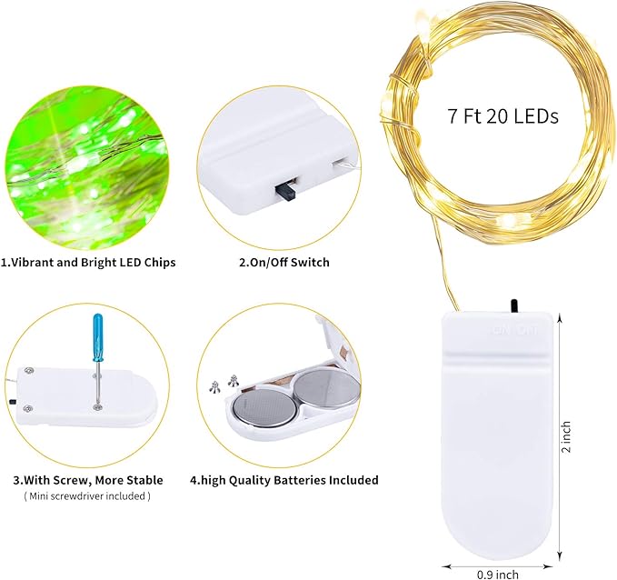 Brightown 12 Pack Multi Color Led Fairy Lights Battery Operated String Lights Waterproof Silver Wire 7 Feet 20 Led Firefly Starry Moon Lights for DIY Wedding Party Bedroom Patio Christmas