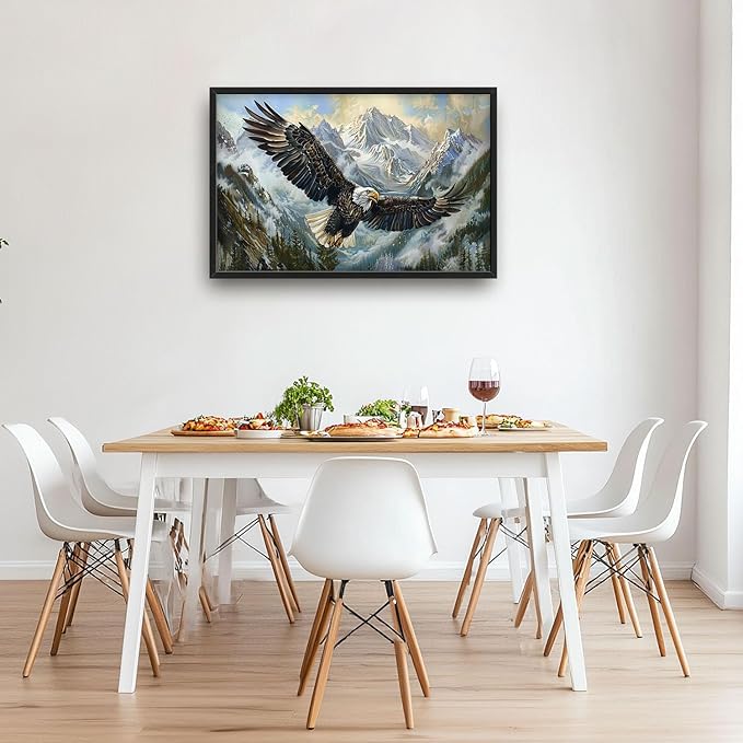 Flintis Large Bald Eagle Wall Art Eagle Mountains Pictures Wall Decor Abstract Animal Canvas Painting Print Artwork Decoration Framed for Living Room Bathroom Master Bedroom Office 36L x 24W