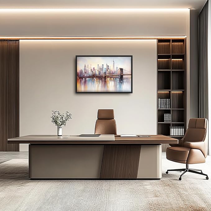 Olivine Large Wall Art, Brooklyn Bridge Pictures Wall Decor, New York Cityscape Canvas Prints Painting, Framed Artwork for Bathroom Bedroom Living Room Office Home Decoration 36"x24"