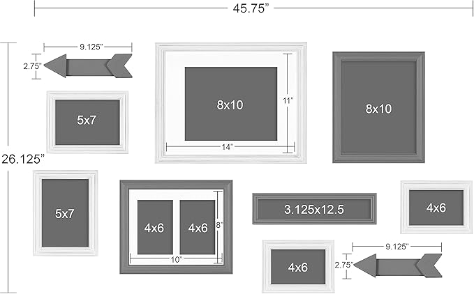 Kate and Laurel Bordeaux Expressions Wall Decor Collection, Rustic Gray and White, Assorted Size Frames and Decorative Wall Accents