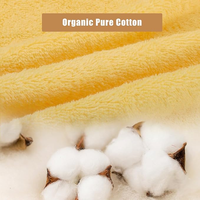 SEMAXE Bath Towel Set, 100% Cotton Absorbent Bathroom Towels with Hanging Loops and Nano-Bio Lifecycle Labels, Yellow 8 Piece Towel Set Include 2 Bath Towels, 2 Hand Towels, 4 Washcloths