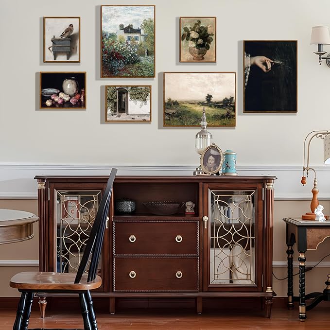 crmotu Vintage Framed Wall Art, Country Landscape Canvas Prints, Grapevine Gate Rustic Farmhouse Decor Painting, Nature Green Scenery Pictures Wall Decor Living Room Bedroom Bathroom Office 12x16in