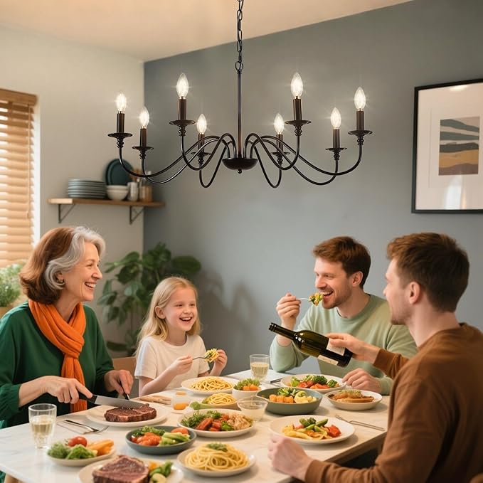 Depuley Black Chandelier Light Fixture: Modern 8-Light Modern Farmhouse Chandelier for Dining Room Lighting - Industrial Hanging Pendant Lights Kitchen Island - Vintage Candle Chandeliers for Foyer