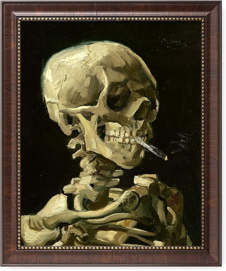 DECORARTS - Head of a Skeleton with a Burning Cigarette - Vincent Van Gogh Giclee Prints w/Antique Brown Frame for Wall Decor. Picture Size: 16x20, Total Size w/Frame: 19x23