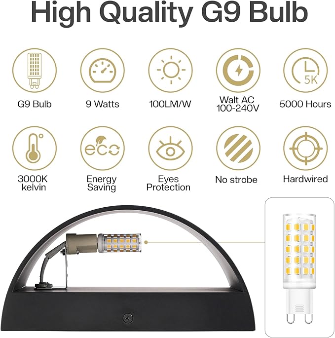 Modern LED Wall Sconces,3000K Warm White Wall Sconces Set of Two Hardwired Up and Down Wall Mount Light(with G9 Bulbs)