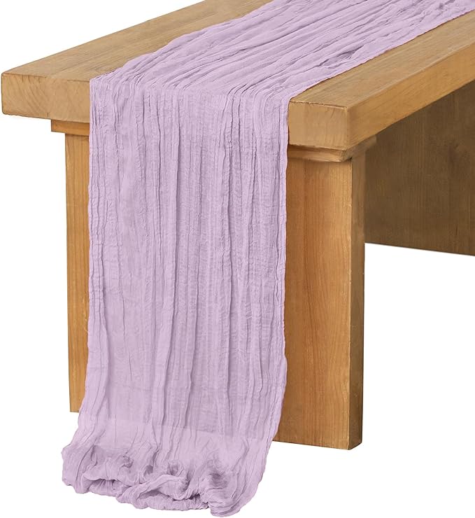Ling's moment 14Ft Lilac Cheesecloth Table Runner Boho Chic Gauze Semi-Sheer Light Purple Tablecloth for Wedding Celebrations for Baby Shower Decorations Lavender