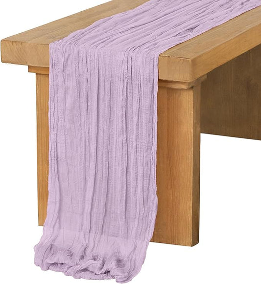 Ling's moment 14Ft Lilac Cheesecloth Table Runner Boho Chic Gauze Semi-Sheer Light Purple Tablecloth for Wedding Celebrations for Baby Shower Decorations Lavender