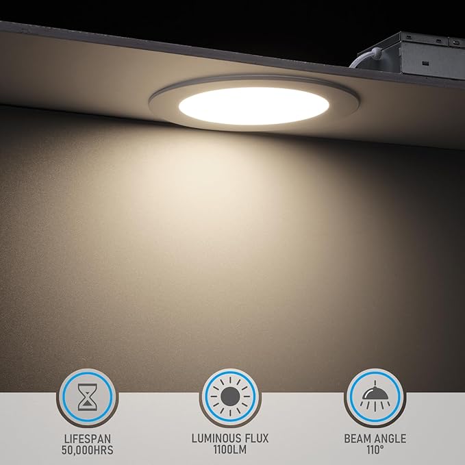 TORCHSTAR Basic Series 12-Pack 6 Inch Ultra-Thin LED Recessed Lighting with Junction Box, CRI90, Aluminum, 4000K Cool White, 5%-100% Dimmable Slim Recessed Downlight, 12W 1100LM, ETL and Energy Star