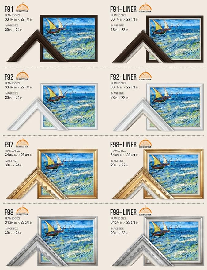 DECORARTS - Fishing Boats At Sea - Vincent Van Gogh Giclee Prints w/Antique Brown Frame for Wall Decor.