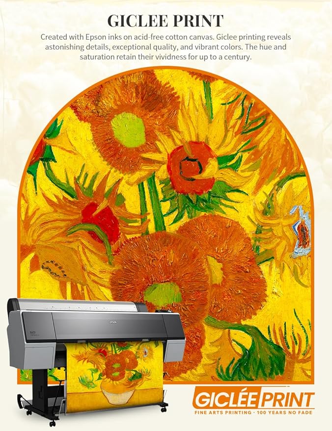 DECORARTS - Sunflowers by Vincent Van Gogh, Large Giclee Canvas Print with Solid Wood Frame, Oversized Wall Art Decor