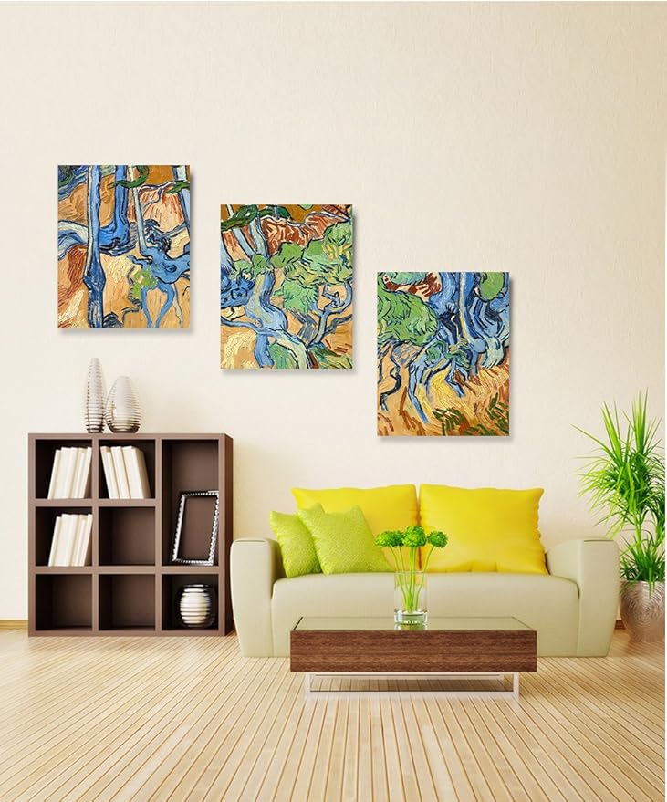 DECORARTS - Tree Roots (3 Piece Set), Vincent Van Gogh Art Reproduction. Giclee Canvas Prints Wall Art for Home Decor. 24x30, 3pcs/set
