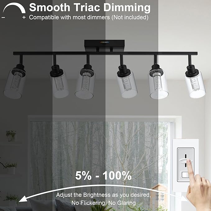 MELUCEE LED Track Light Semi Flush Mount Ceiling Spotlight 6 Lights Bathroom Light Fixtures Over Mirror with Flexibly Rotatable Light Heads, Built-in LED Chips, 5-Color Temperature Adjustable